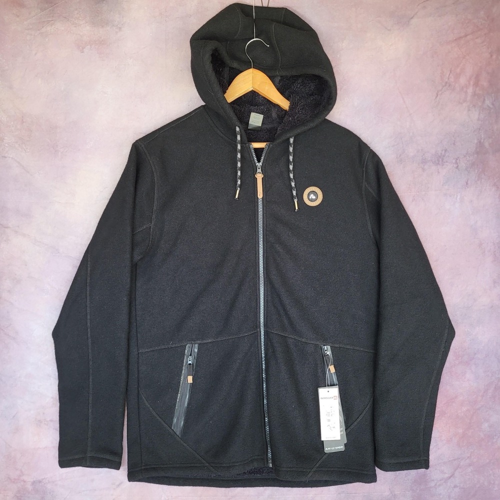Quiksilver Hoodie Mens Size M Black Into The Wild Fleece Full Zip Lined